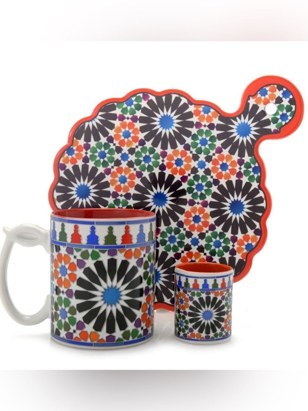 Colorful Mosaic Trivet with Matching Patterned Mug, Ole Mosaic Set